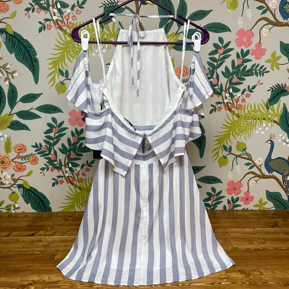 Lulu’s The Wind Is Right Blue and White Striped Off-the-Shoulder Dress *NWT* - Picture 5 of 11